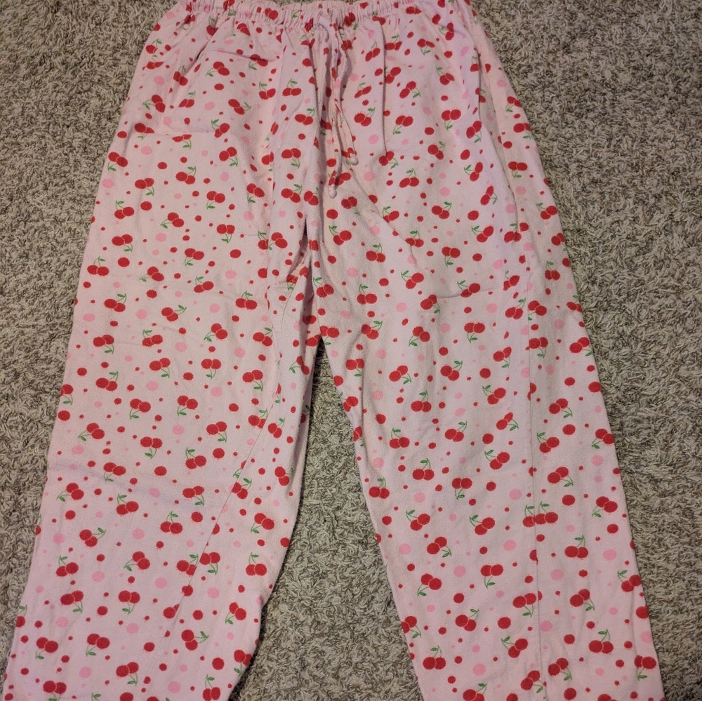 Pink Cherry Print 100% Cotton Pajamas Pants and Long Sleeve Top - Picture 7 of 7